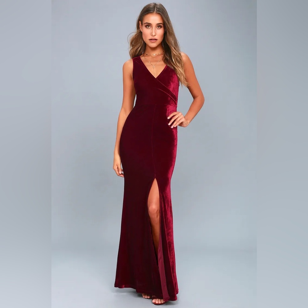 Lulus Crushin' It Burgundy Velvet Maxi Dress